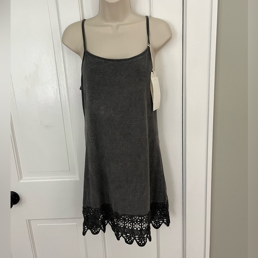 Mollo Rello Boho Handcrafted charcoal sheath dress size Large Crochet Summer